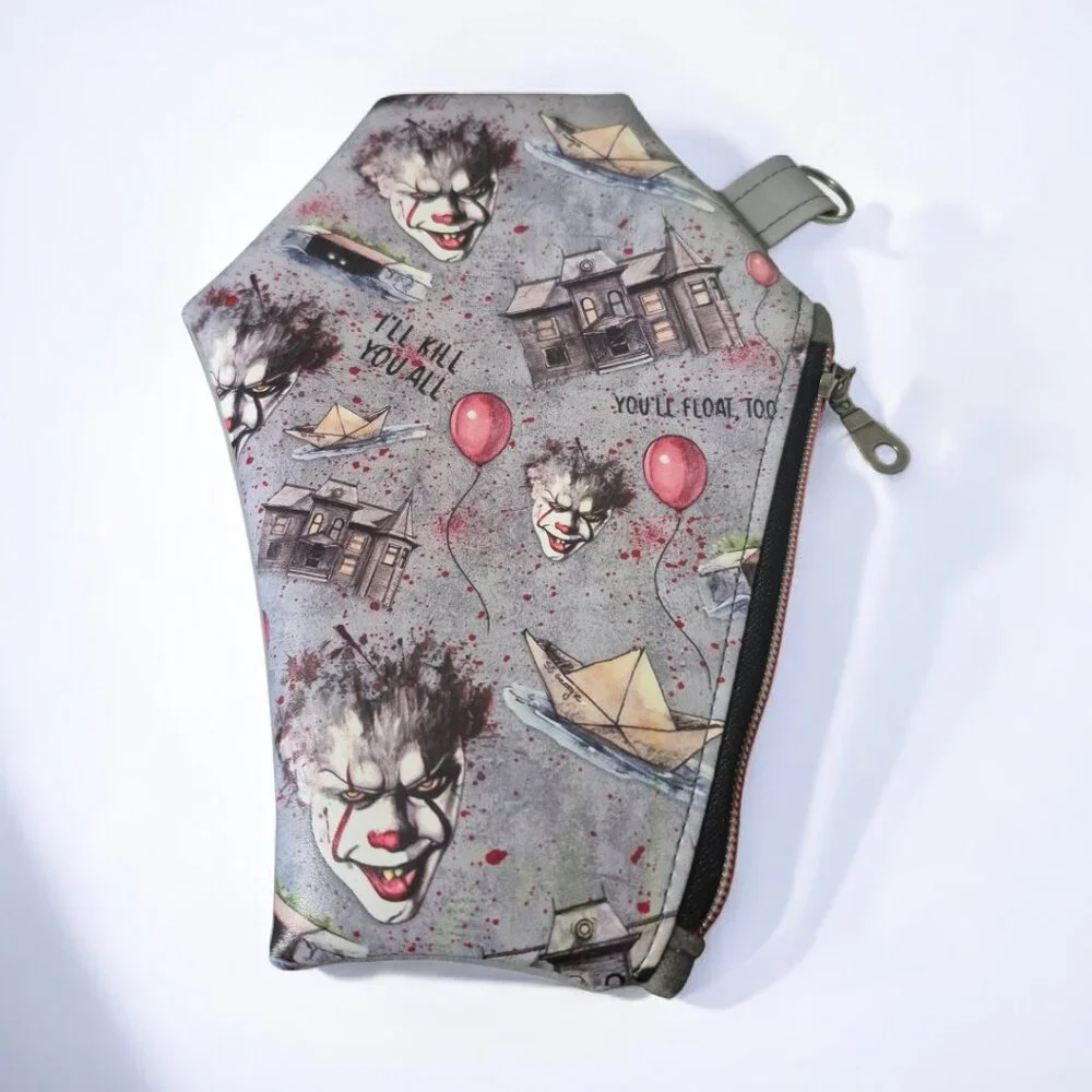 Handcrafted Goth Coffin Pouch | Quilted Cotton or Vinyl Spooky Bag with Split Ri